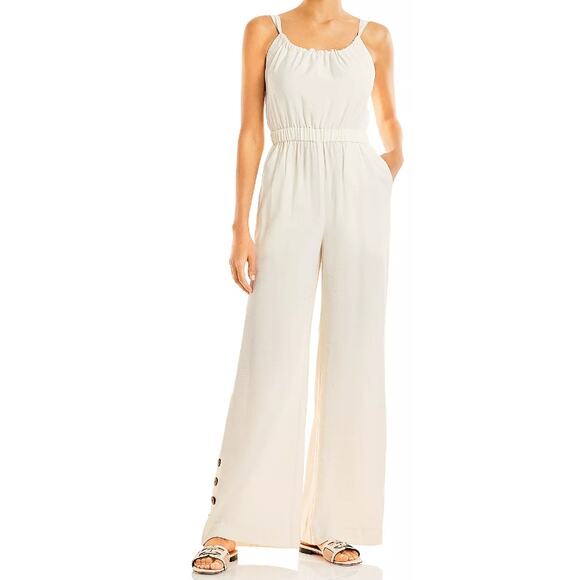 Jonathan Simkhai Swim Serenity Wide Leg Jumpsuit Open Back Pockets White L New - Picture 2 of 14